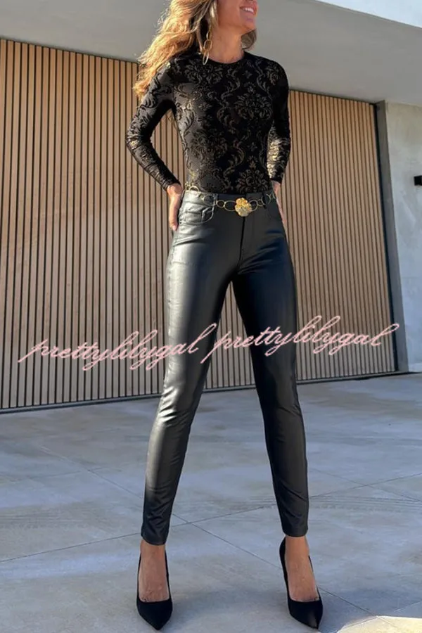 Manuel Faux Leather Pocketed Slim Fit Stretch Pants