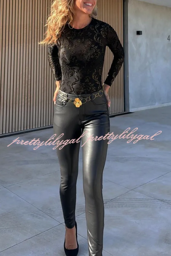Manuel Faux Leather Pocketed Slim Fit Stretch Pants