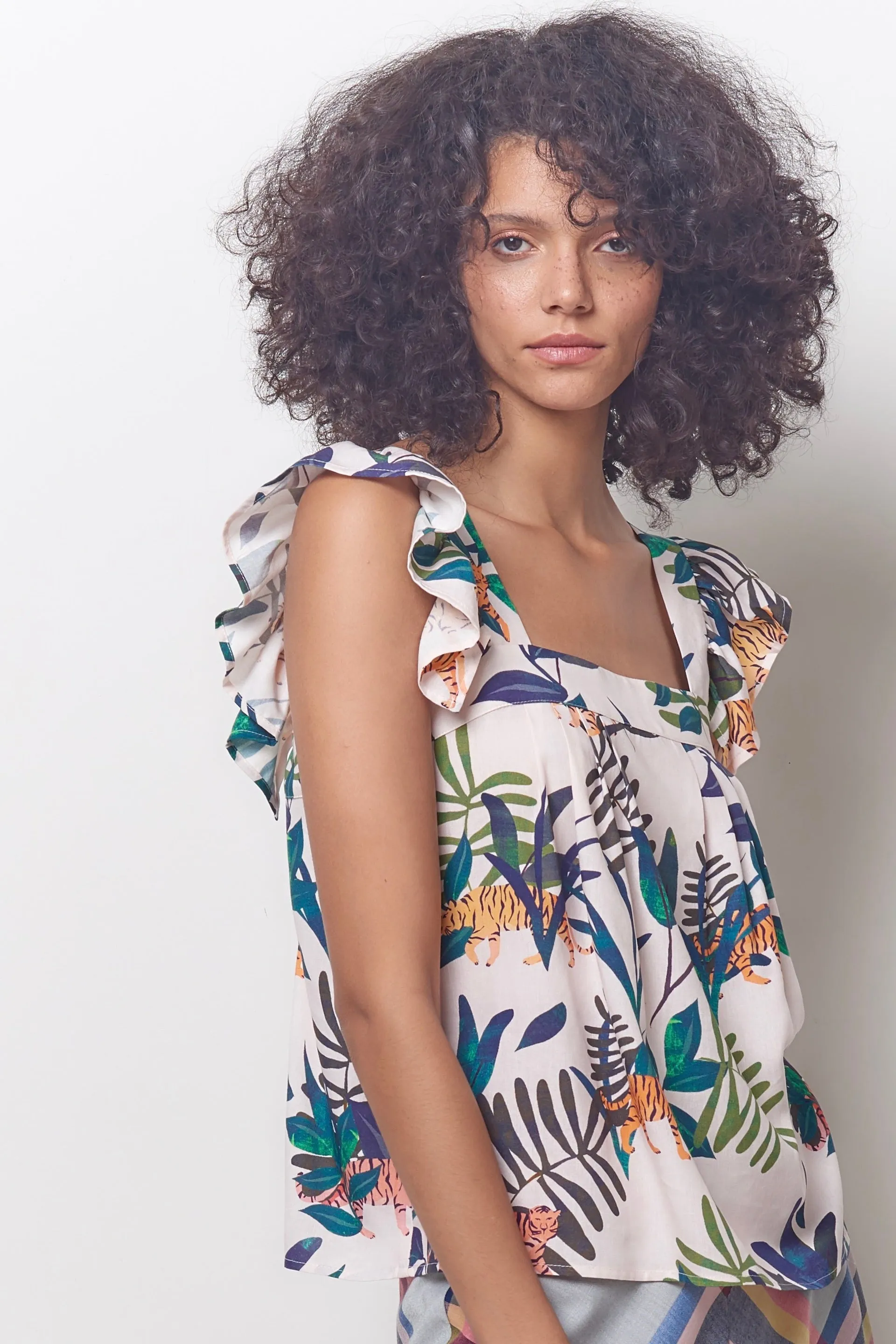 MARGELLA Ruffle Sleeve Top- Tiger