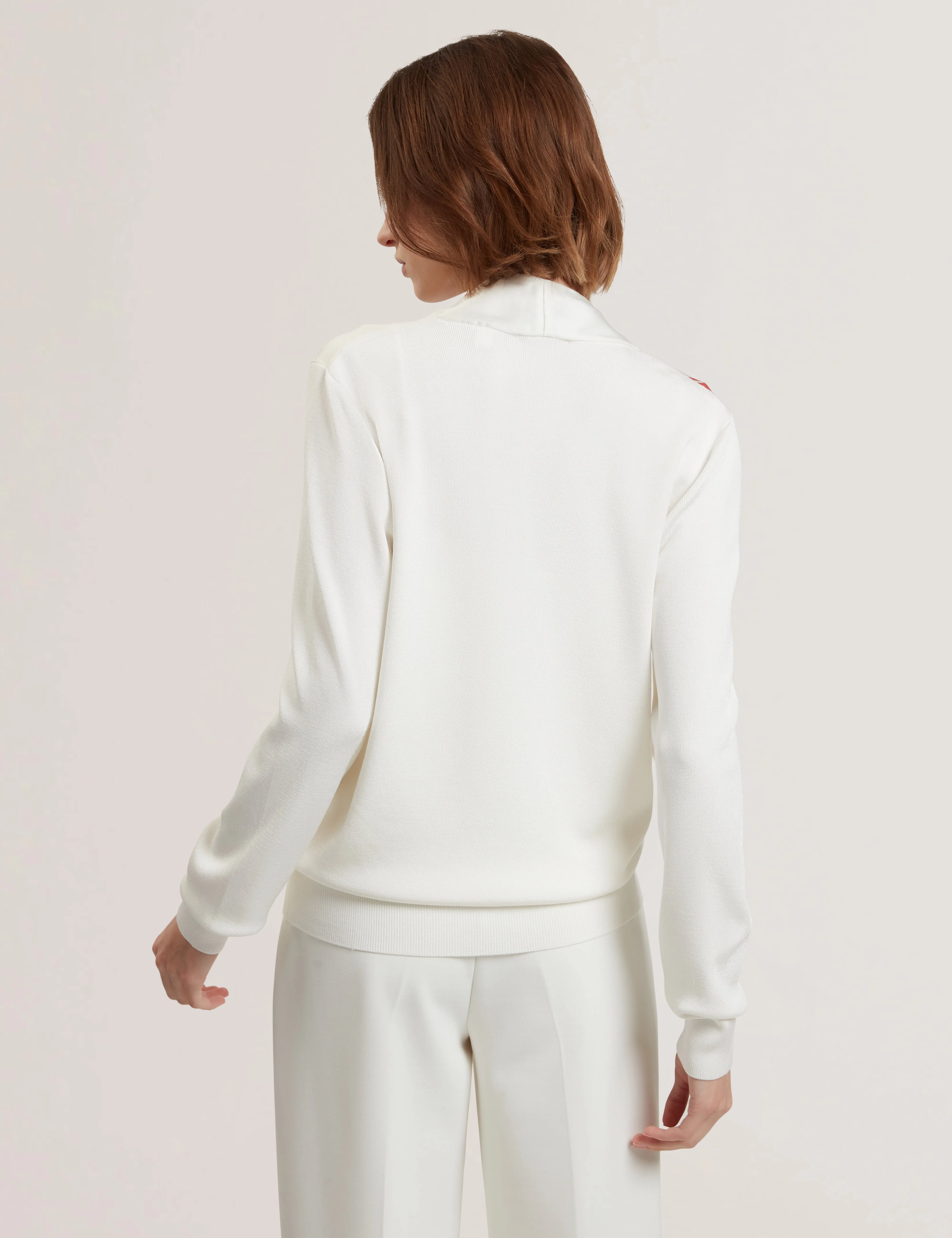 Matiina Printed Woven Front Zipped Cardigan Ivory