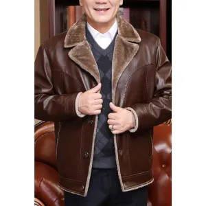 Men Collar Neck Long Sleeves Leather Jacket - C359ZWMJ