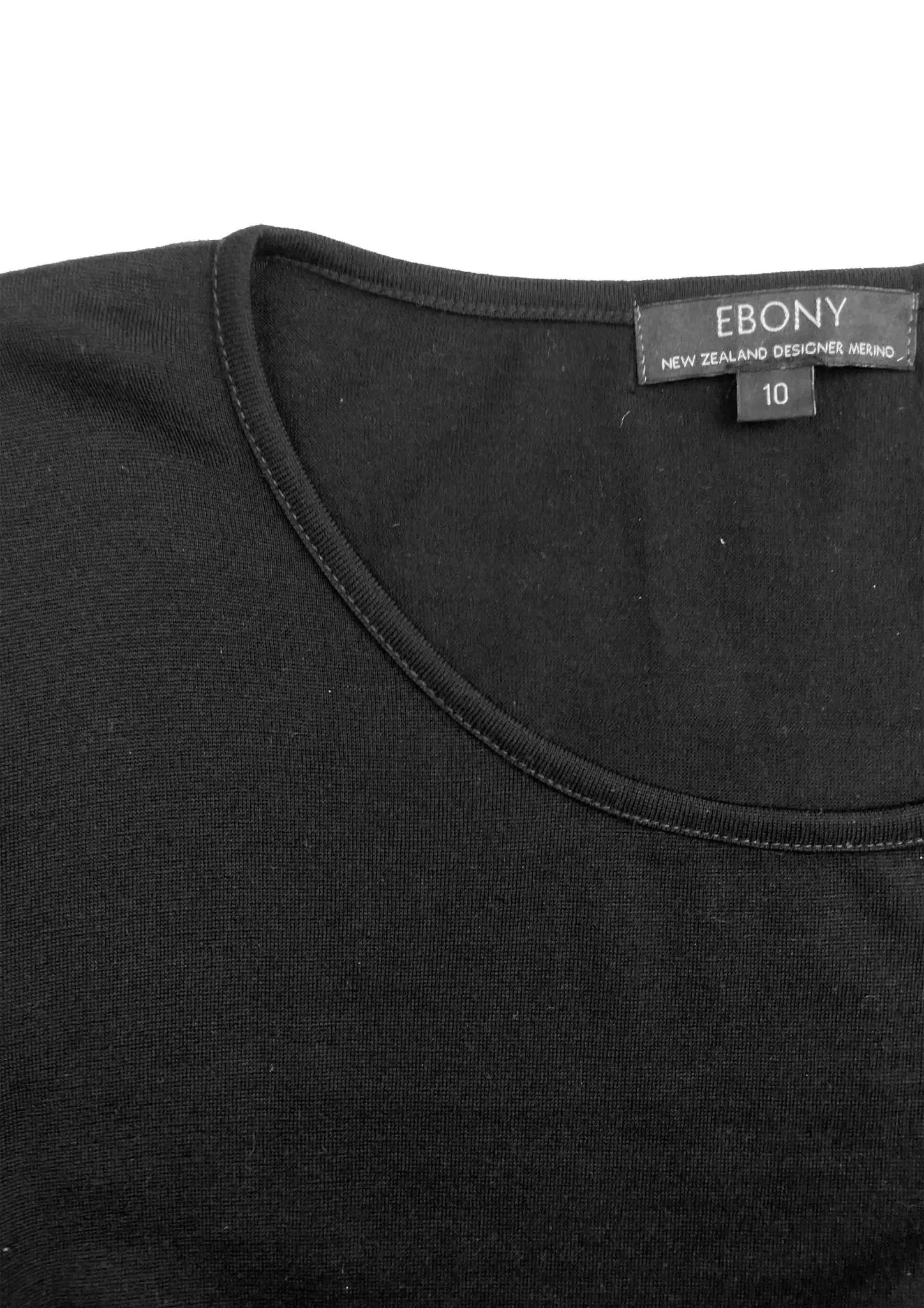 MERINO CHIFFON HEM TOP LONG SLEEVES SCOOP NECK BLACK