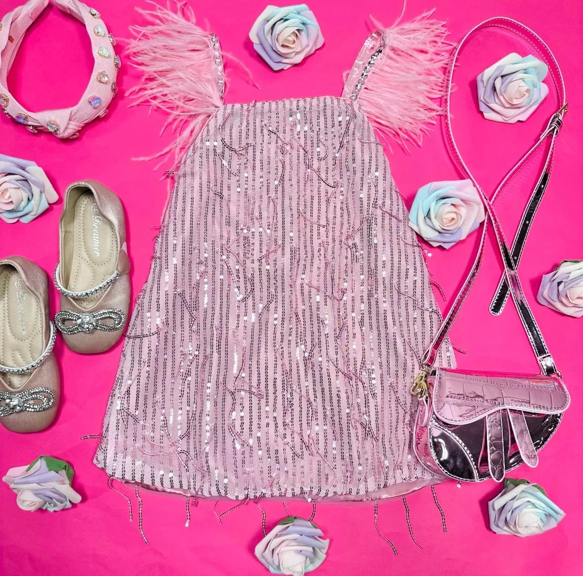 MILA SEQUIN FEATHER DRESS