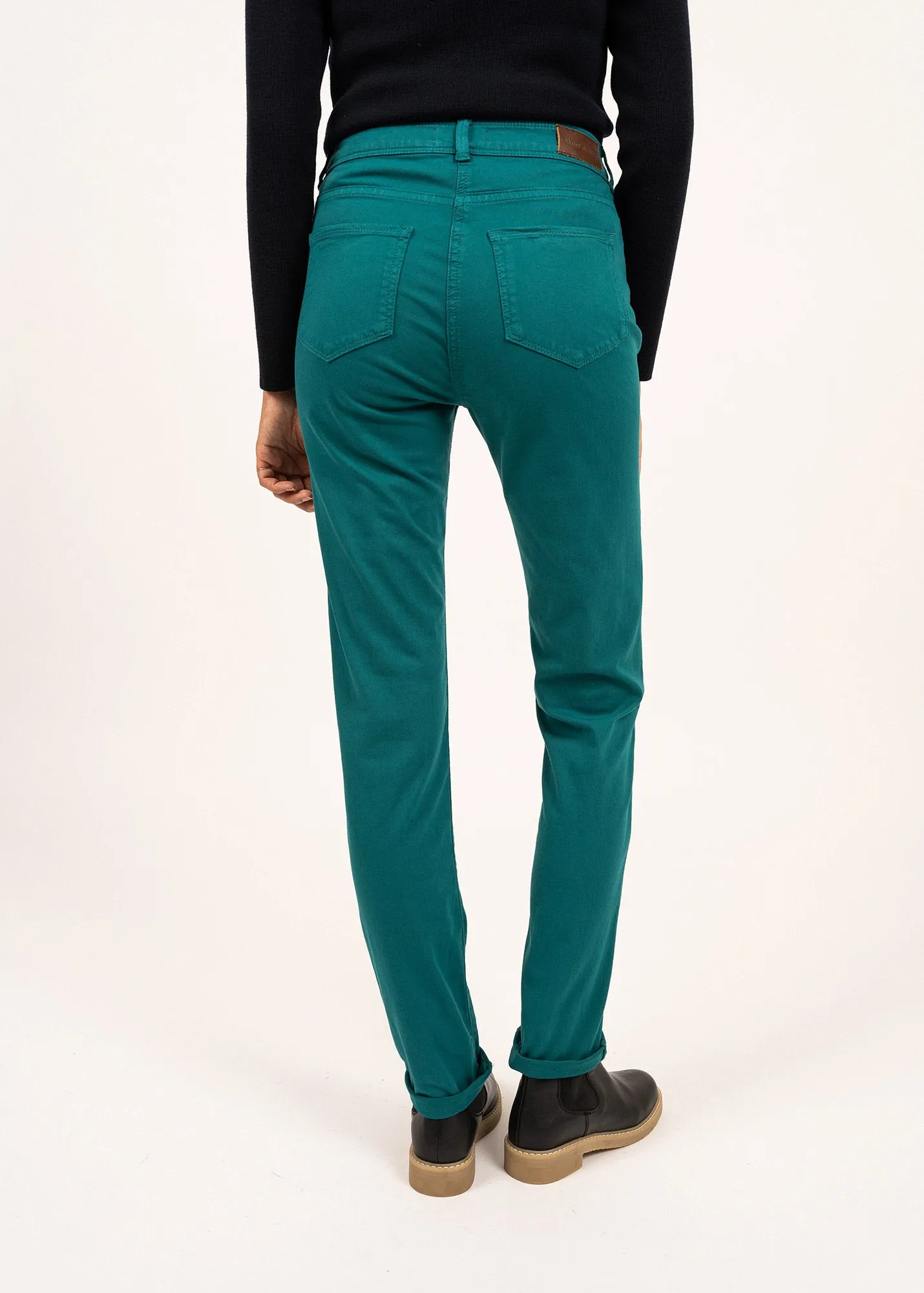 Mimosa high waist pants - slim fit, in stretch cotton (EMERAUDE)