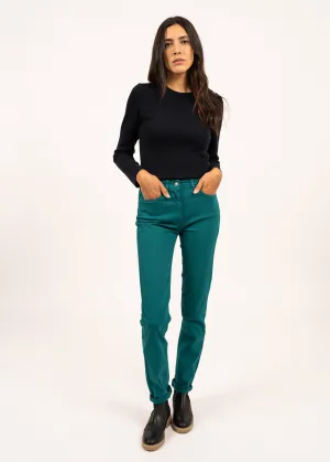 Mimosa high waist pants - slim fit, in stretch cotton (EMERAUDE)