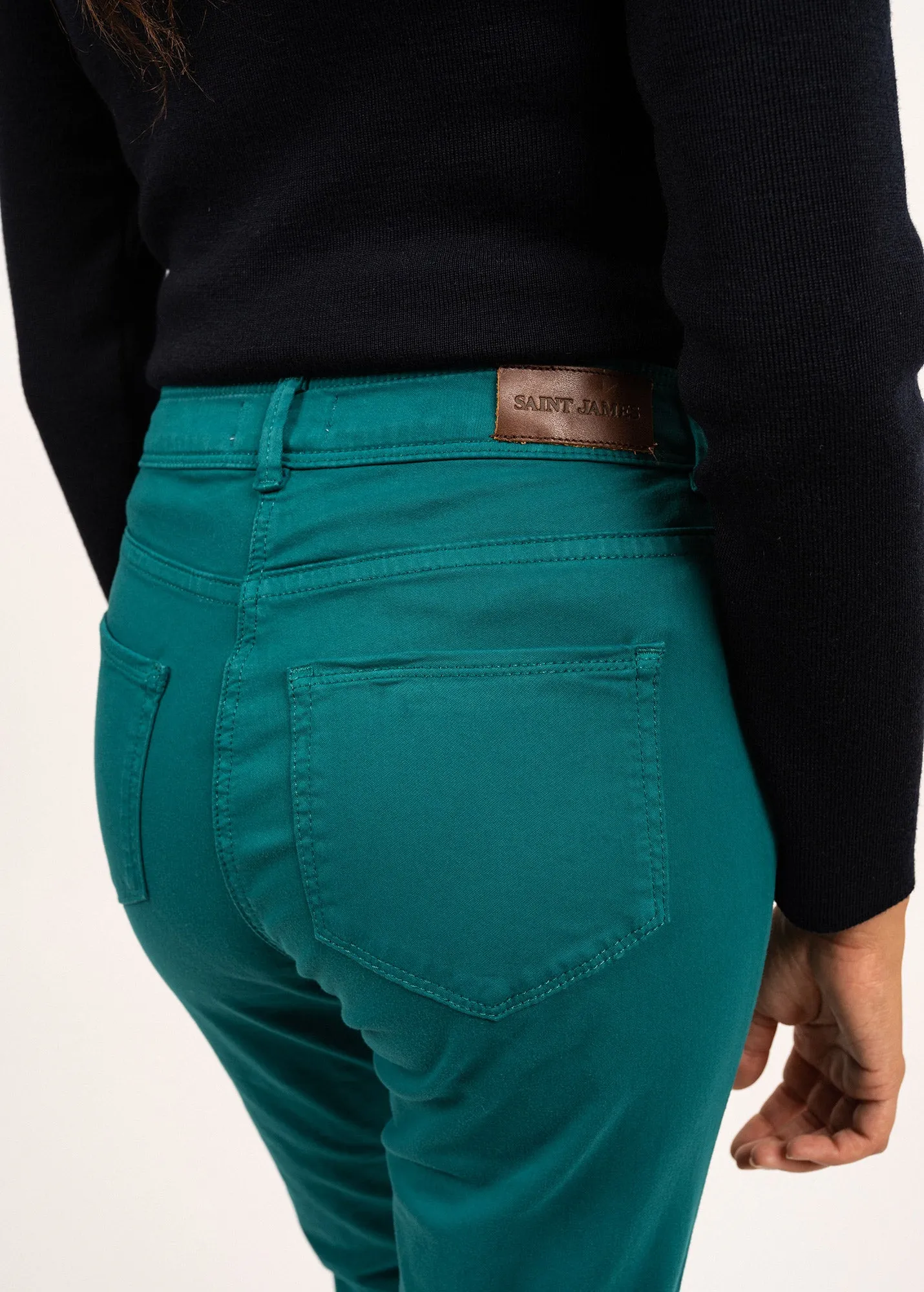 Mimosa high waist pants - slim fit, in stretch cotton (EMERAUDE)