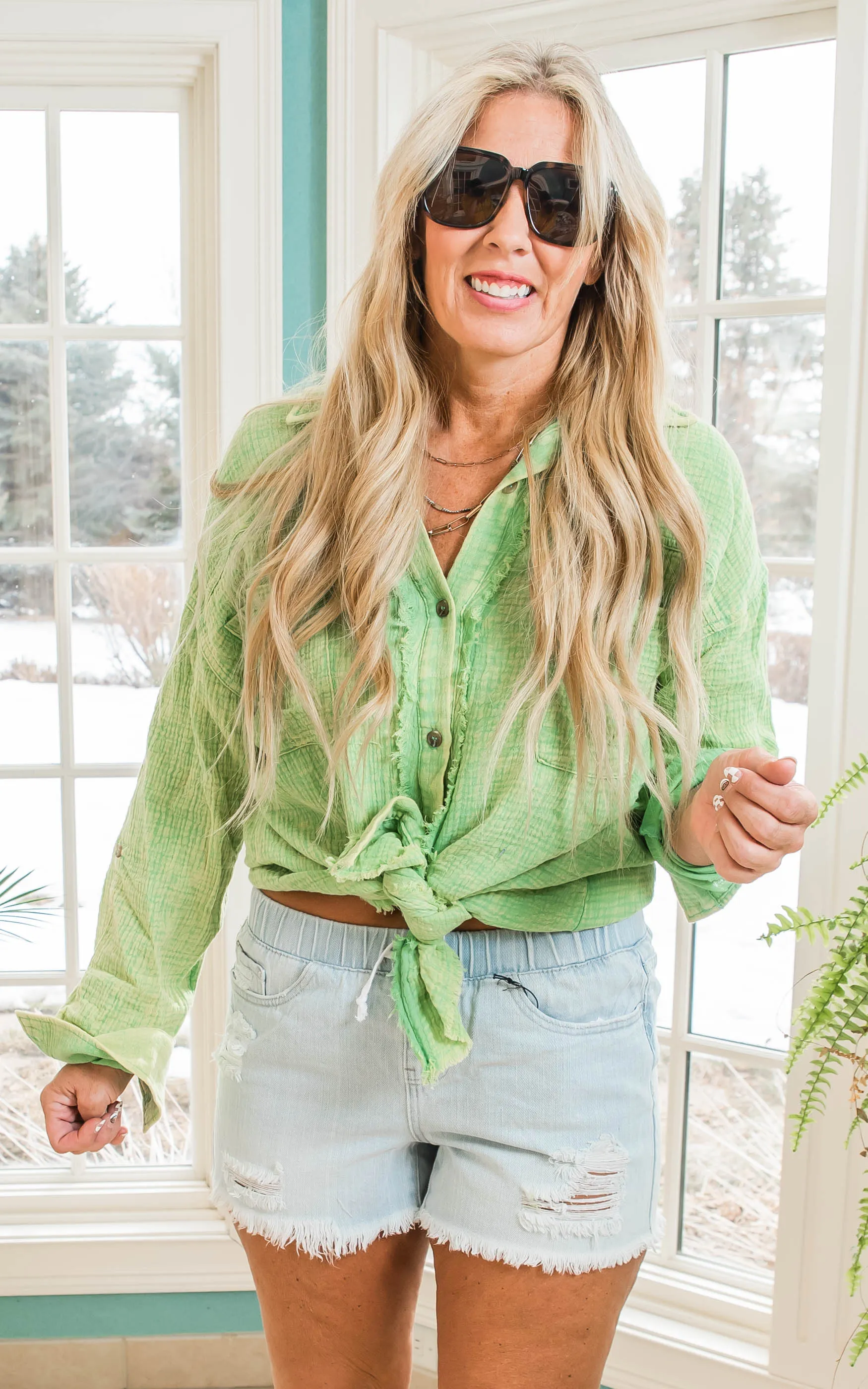 Mineral Wash Gauze Cotton Button Up Top - Final Sale
