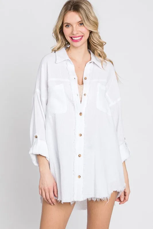 Mineral Wash Gauze Cotton Button Up Top - Final Sale