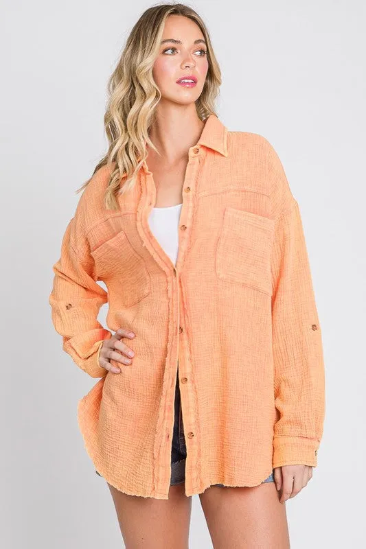 Mineral Wash Gauze Cotton Button Up Top - Final Sale