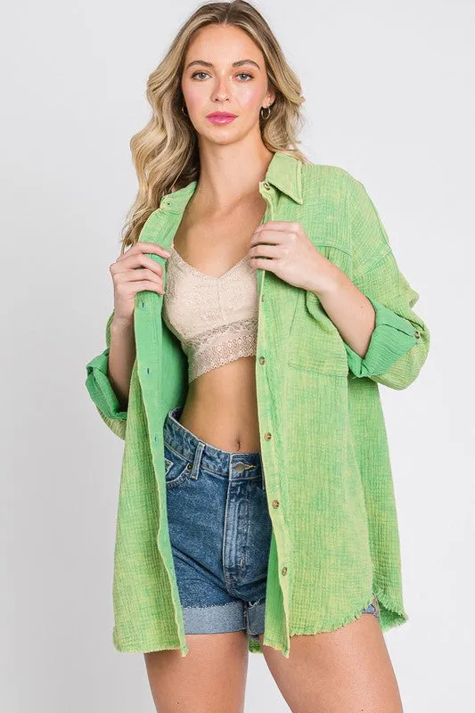 Mineral Wash Gauze Cotton Button Up Top - Final Sale