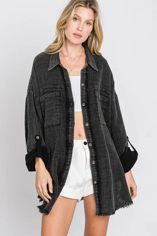 Mineral Wash Gauze Cotton Button Up Top - Final Sale