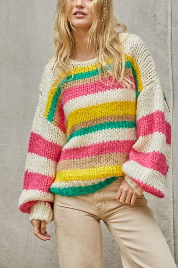 Monte Striped Sweater With Bubble Sleeves By Together LAST ONE!