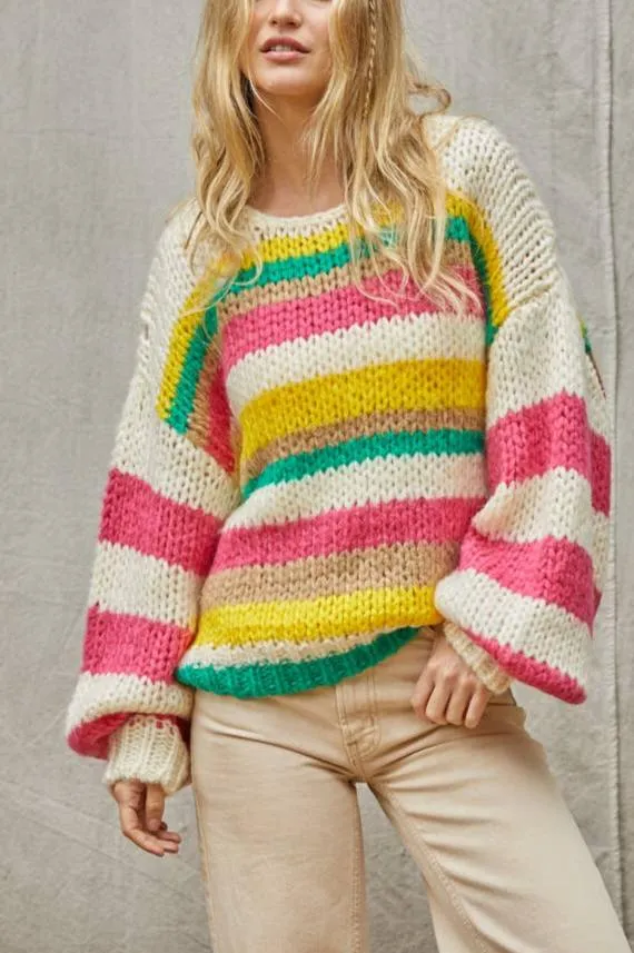 Monte Striped Sweater With Bubble Sleeves By Together LAST ONE!