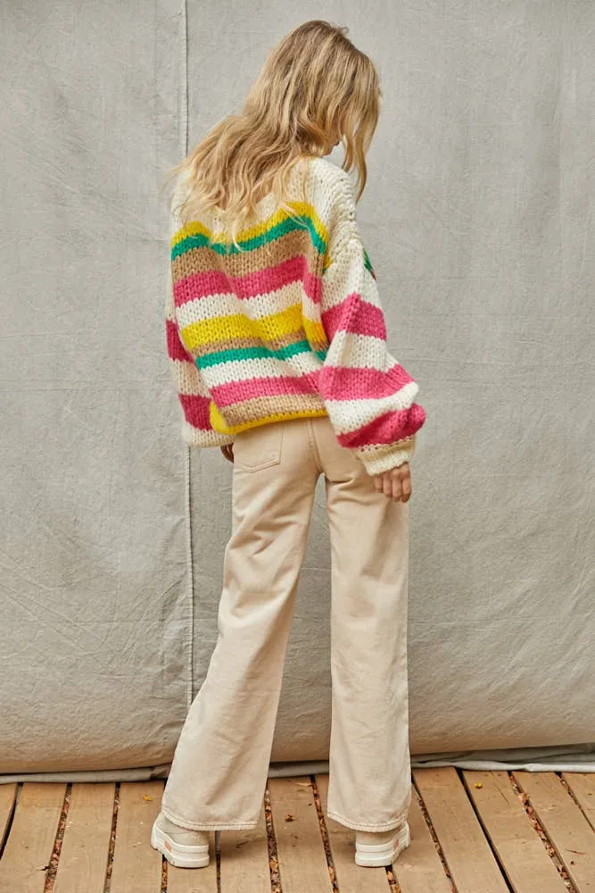 Monte Striped Sweater With Bubble Sleeves By Together LAST ONE!