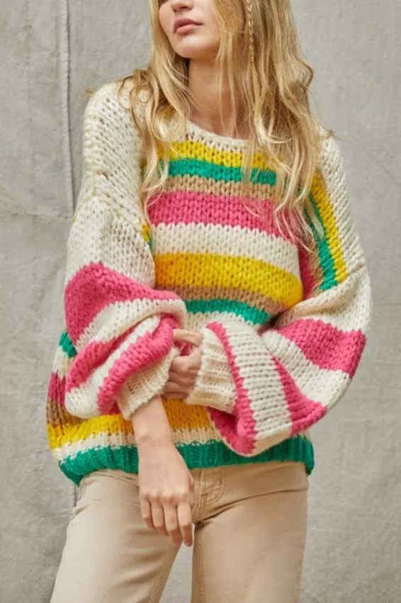 Monte Striped Sweater With Bubble Sleeves By Together LAST ONE!