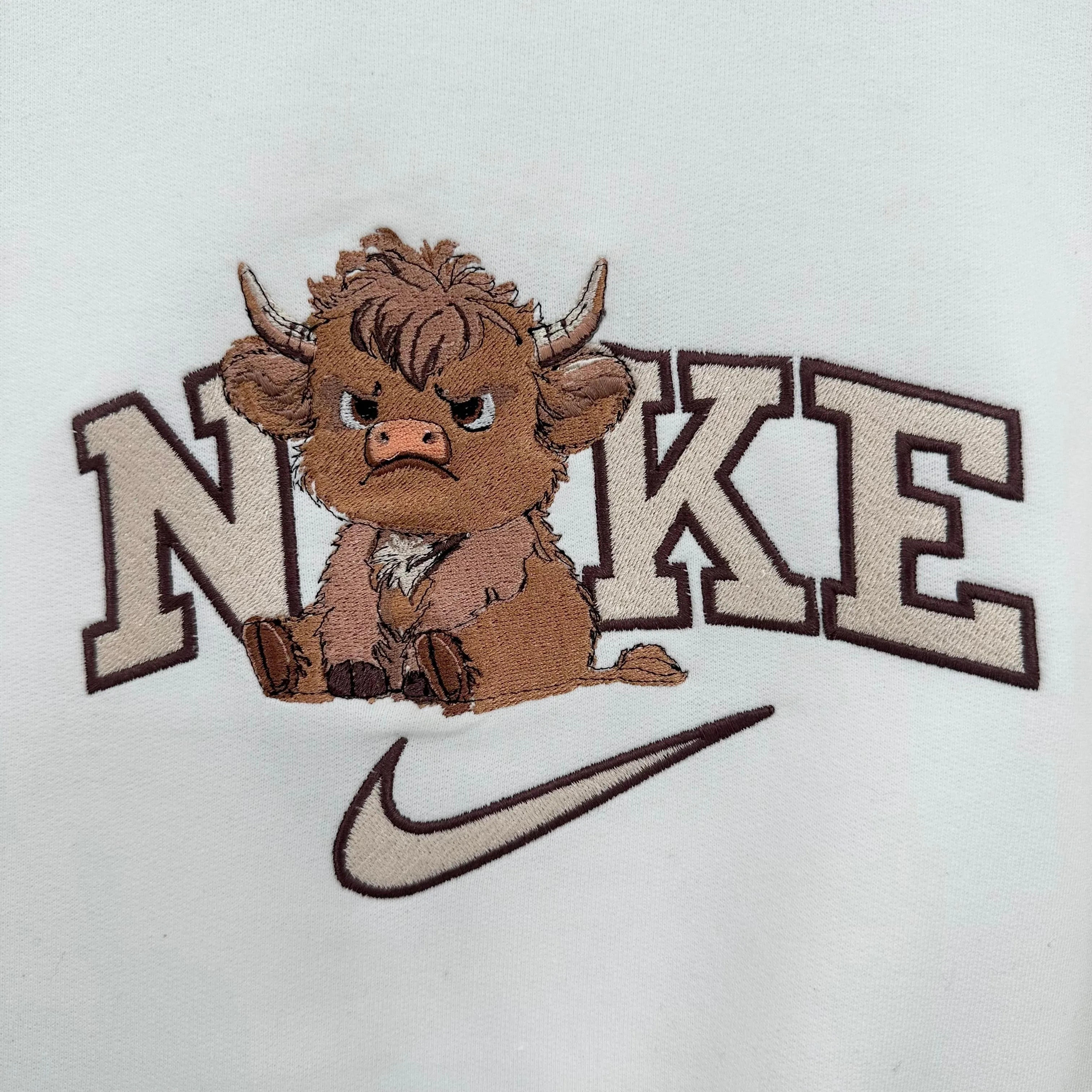Nike Grumpy Highland Cow Embroidered YOUTH Sweatshirt Kids Boy Girl Unisex Crewneck