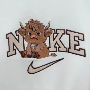 Nike Grumpy Highland Cow Embroidered YOUTH Sweatshirt Kids Boy Girl Unisex Crewneck