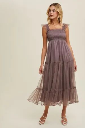 Organza Tiered Midi Dress