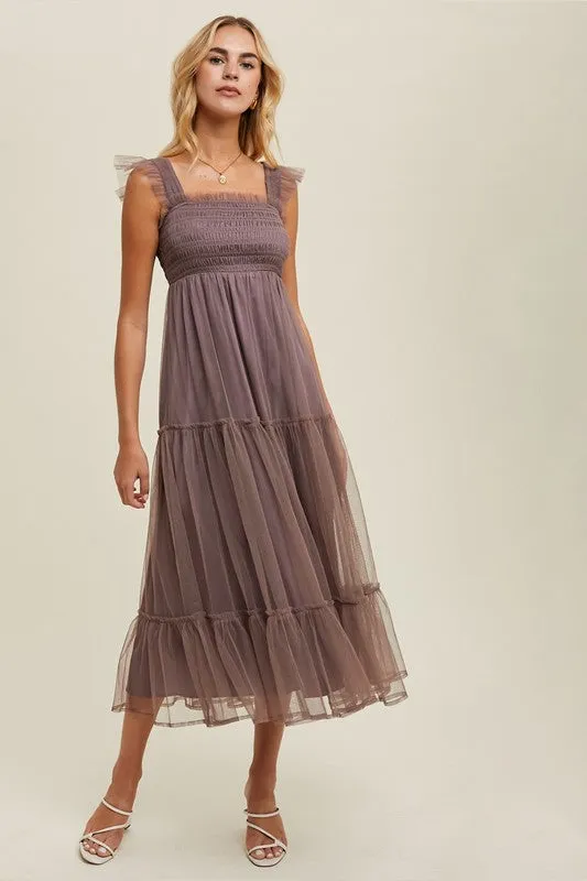 Organza Tiered Midi Dress