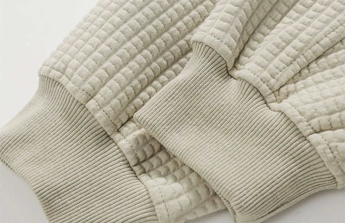 Oversized Waffle Texture Hooded Jacket with Snap Buttons
