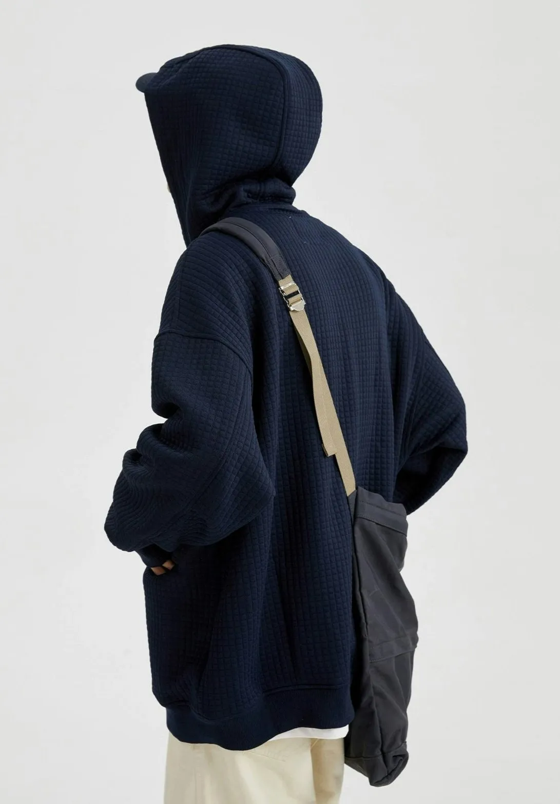 Oversized Waffle Texture Hooded Jacket with Snap Buttons