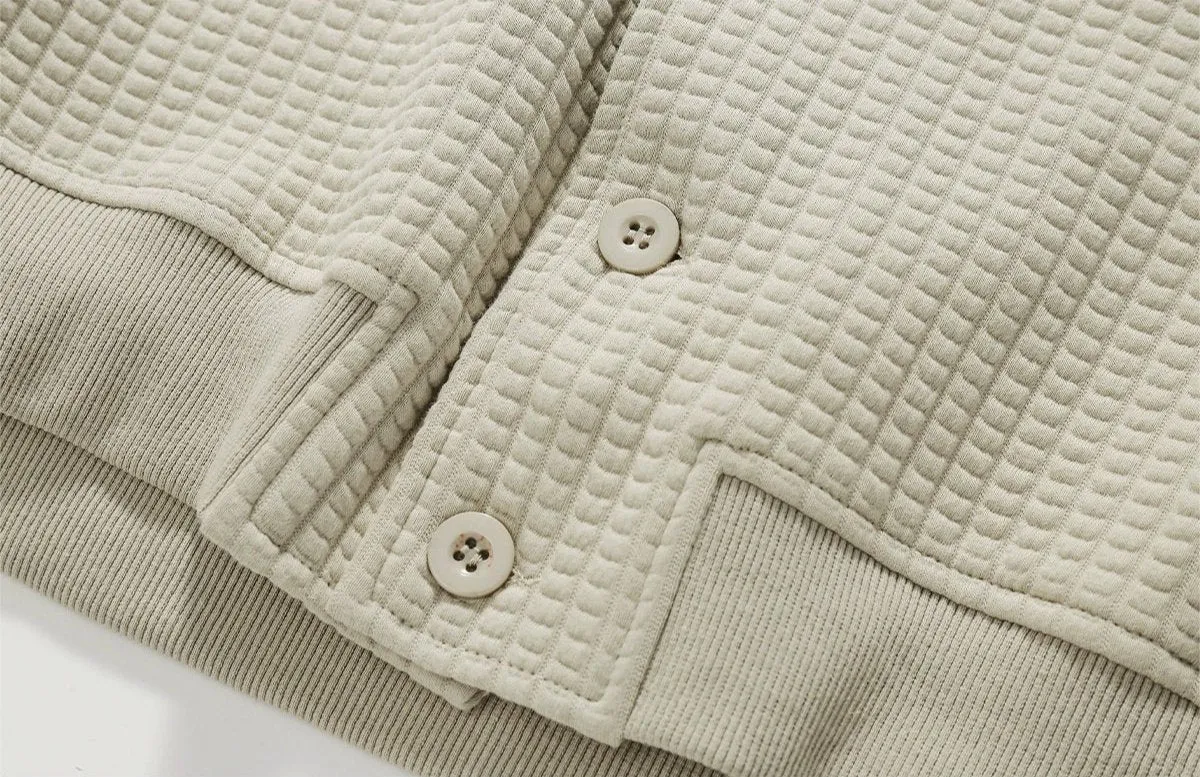 Oversized Waffle Texture Hooded Jacket with Snap Buttons