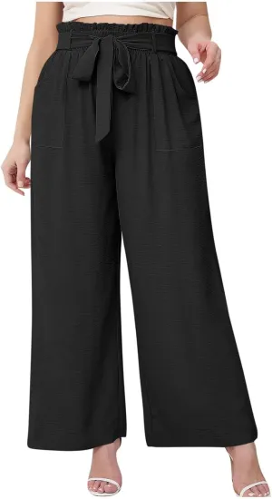 Palazzo Pants for Women Business Casual Pants Adjustable Waist High Rise Wide Leg Trousers Summer Travel Outfits