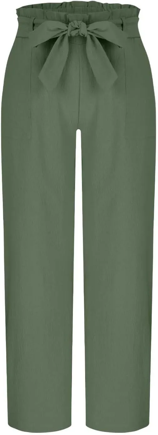 Palazzo Pants for Women Business Casual Pants Adjustable Waist High Rise Wide Leg Trousers Summer Travel Outfits