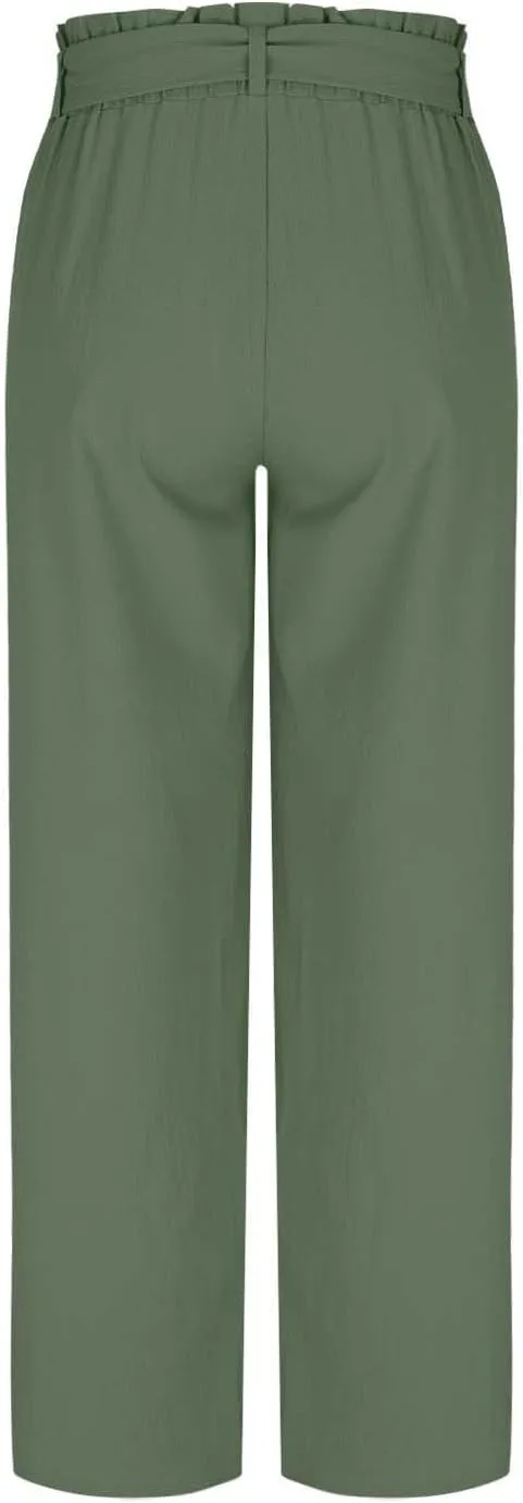 Palazzo Pants for Women Business Casual Pants Adjustable Waist High Rise Wide Leg Trousers Summer Travel Outfits