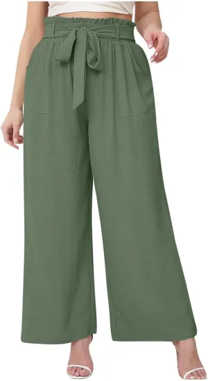 Palazzo Pants for Women Business Casual Pants Adjustable Waist High Rise Wide Leg Trousers Summer Travel Outfits
