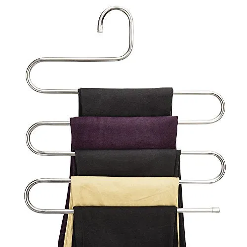 Pants Hangers DEXING S-type Multi-Purpose Stainless Steel Magic Space Saving Hangers Clothes Organizer for Trousers Towels Ties and Scarfs (1 Pc)