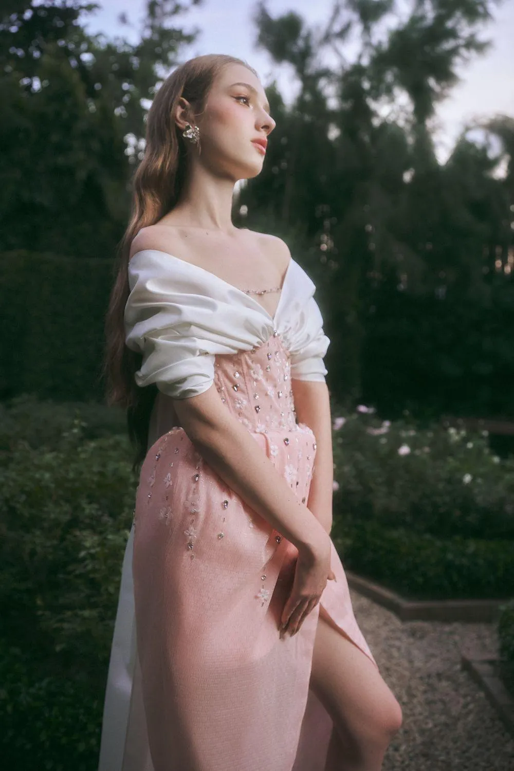 Pivoine Tulip Front Slit Taffeta Ankle Length Dress