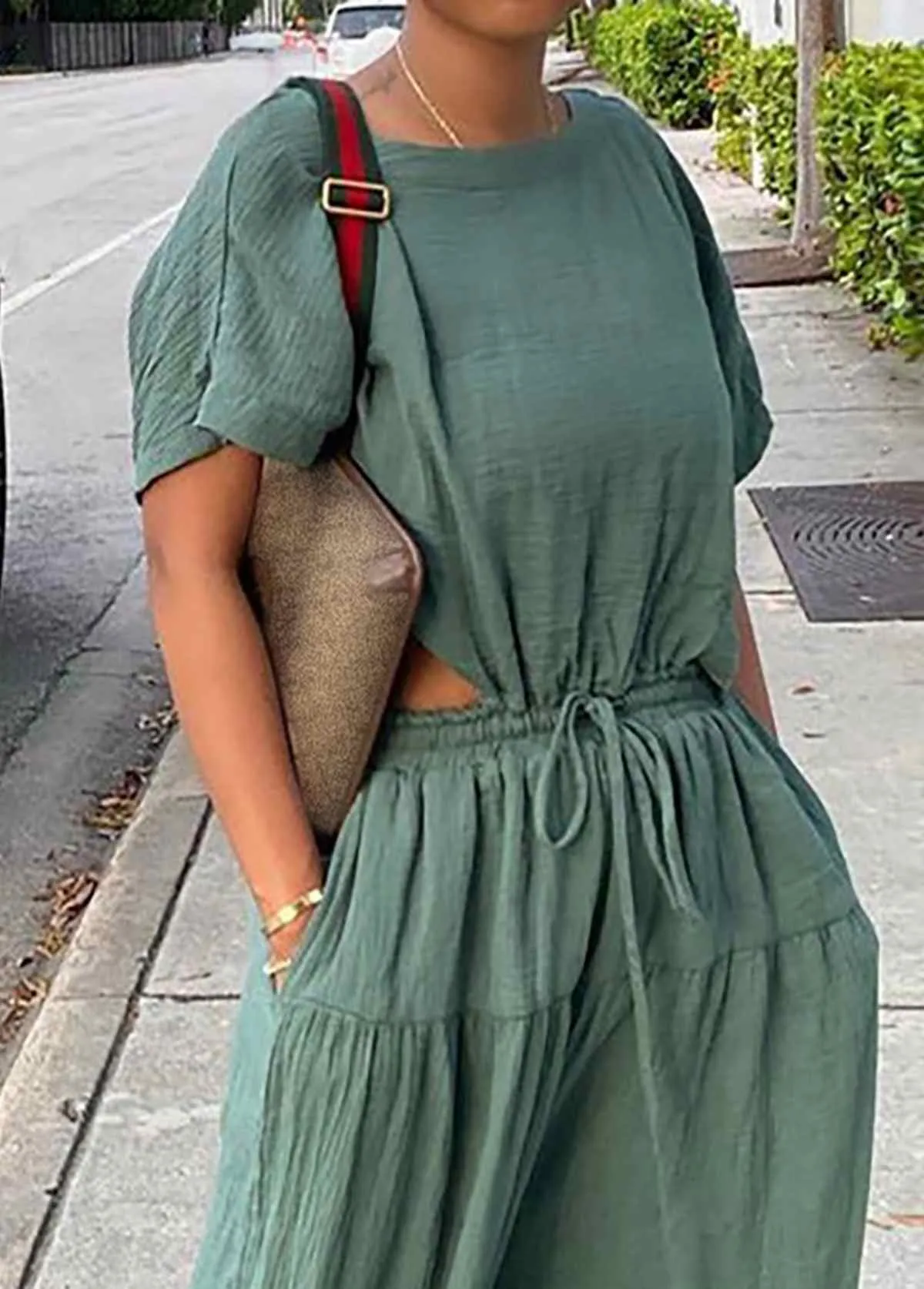 Pocket Design Drawstring Pants Set