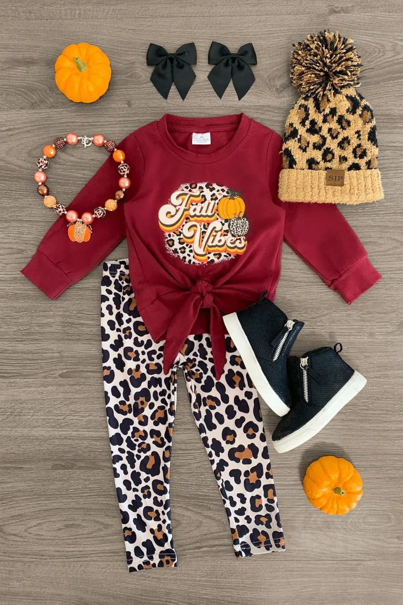 "Fall Vibes" Burgundy Leopard Legging Set