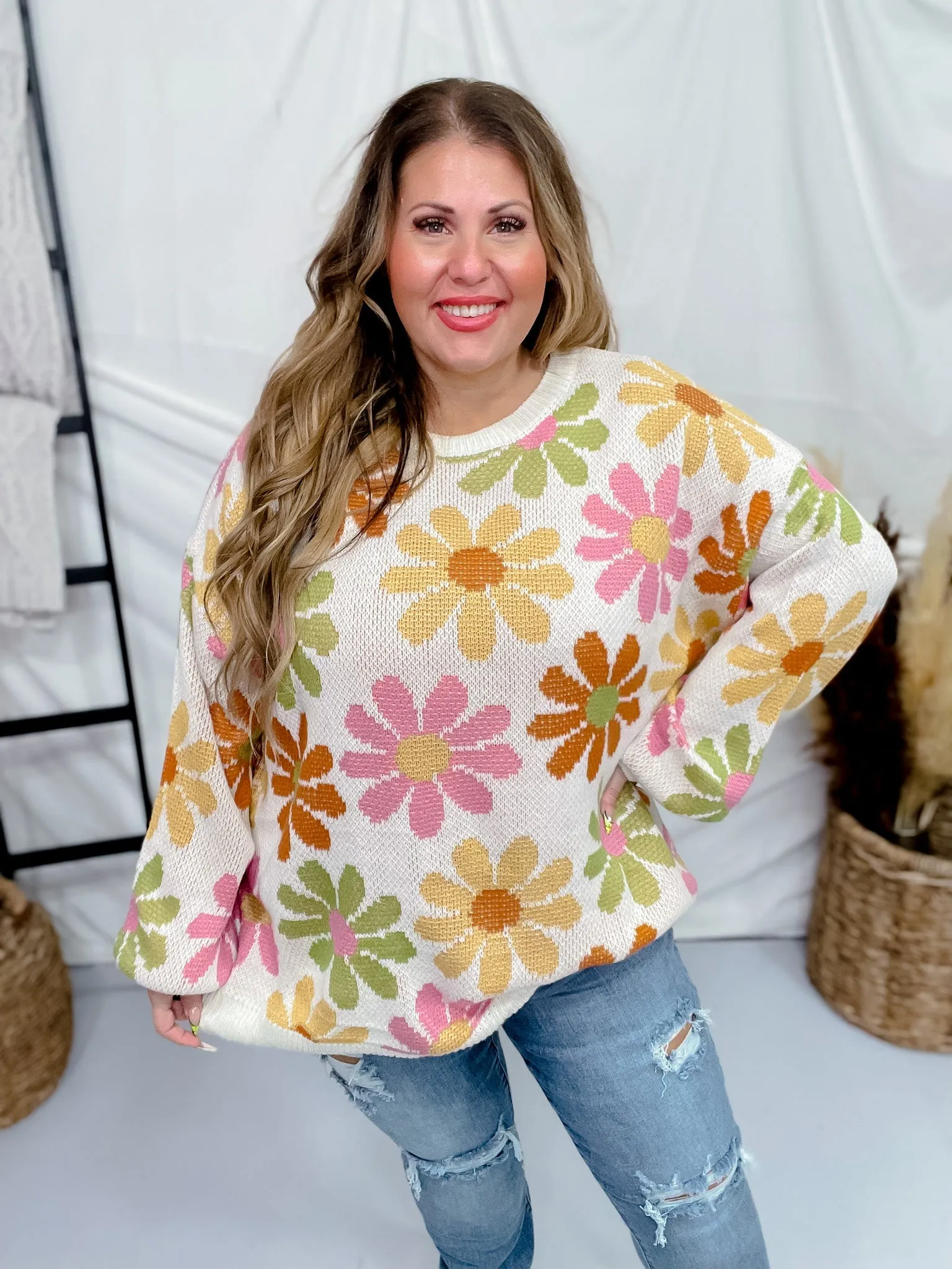 Retro Daisy Knit Pullover Sweater