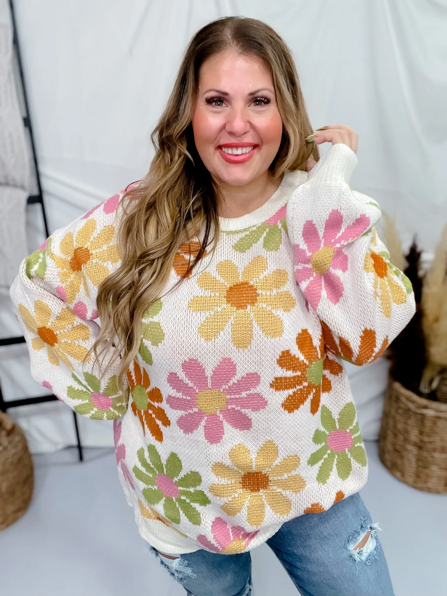 Retro Daisy Knit Pullover Sweater