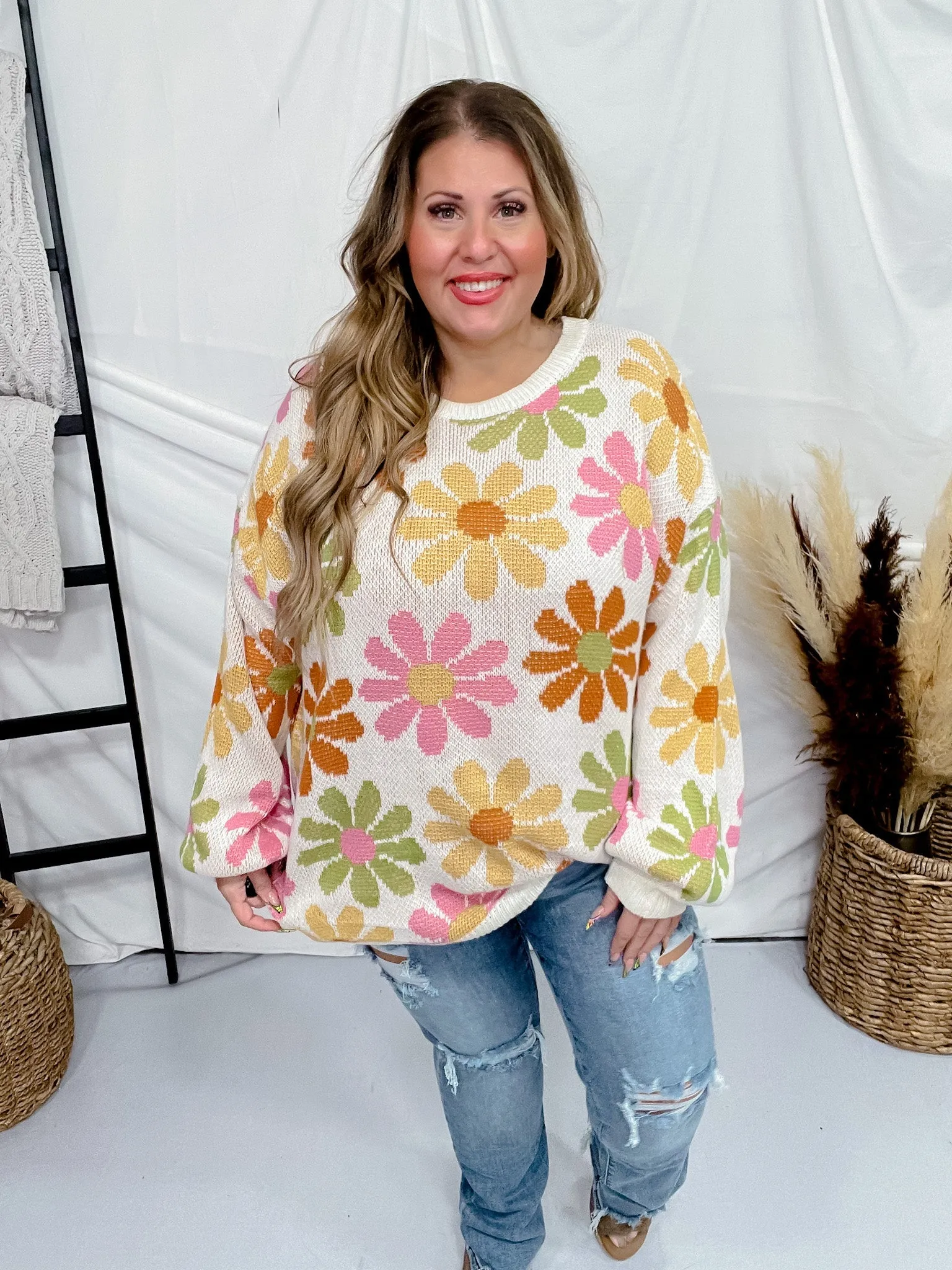 Retro Daisy Knit Pullover Sweater