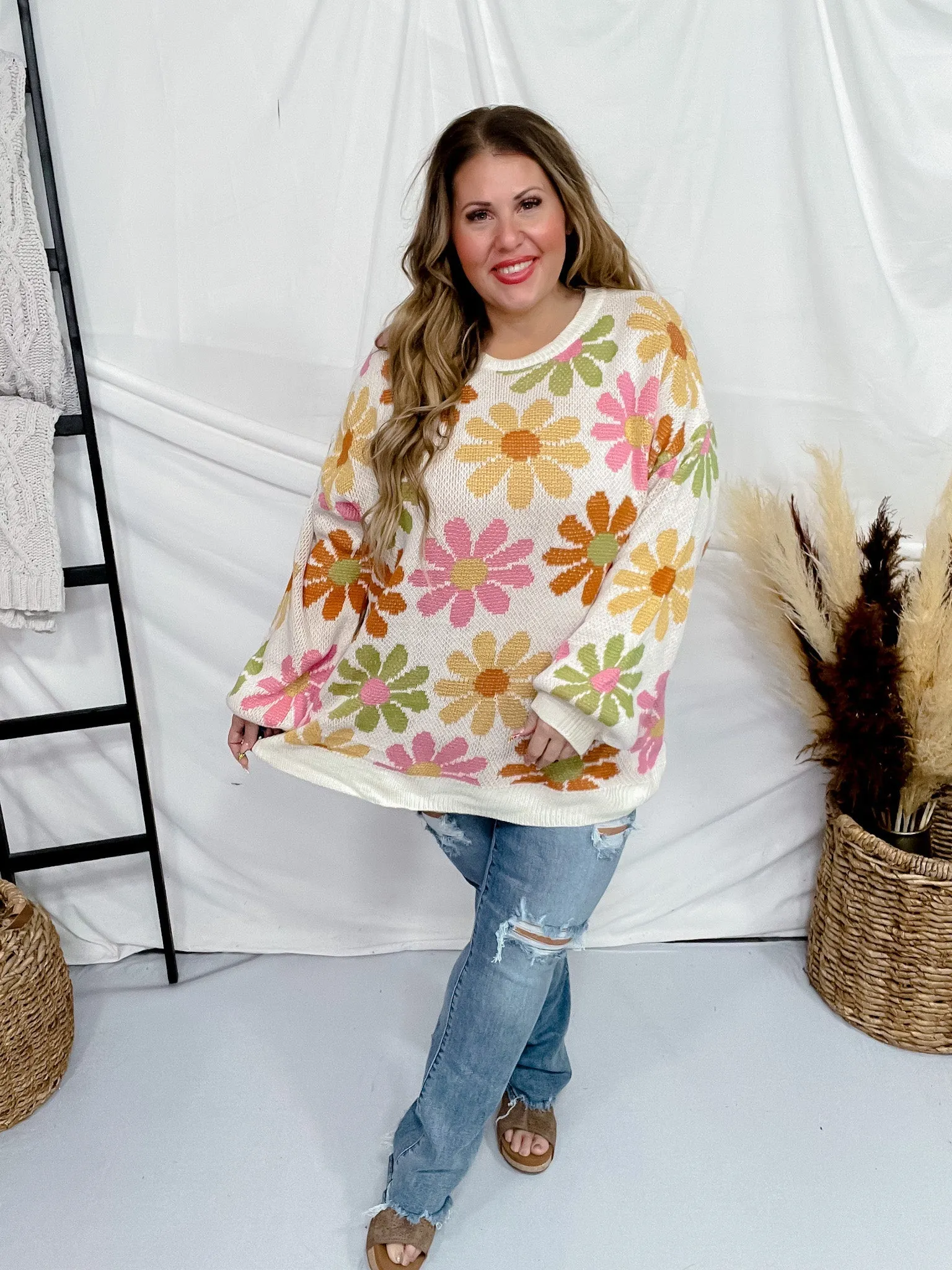 Retro Daisy Knit Pullover Sweater