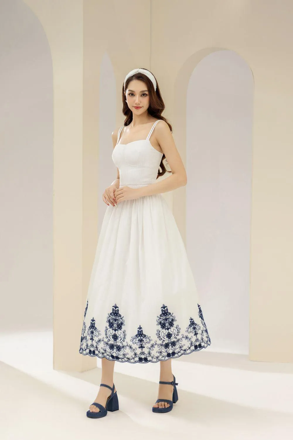 Samba A-line Pleated Cotton Midi Dress