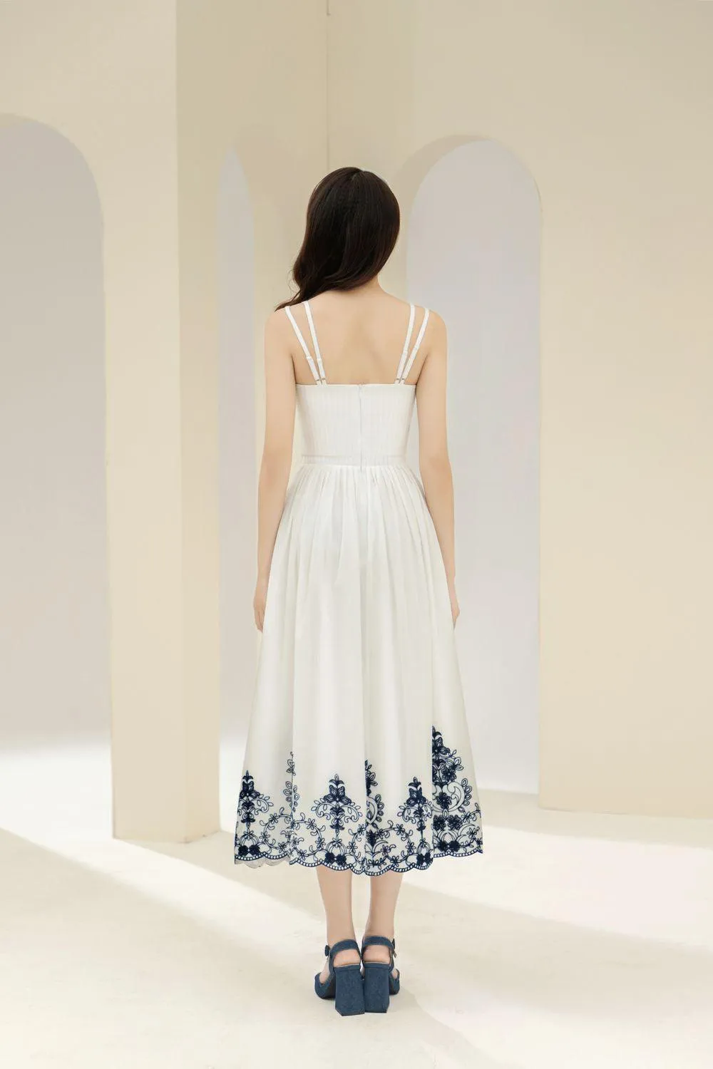 Samba A-line Pleated Cotton Midi Dress