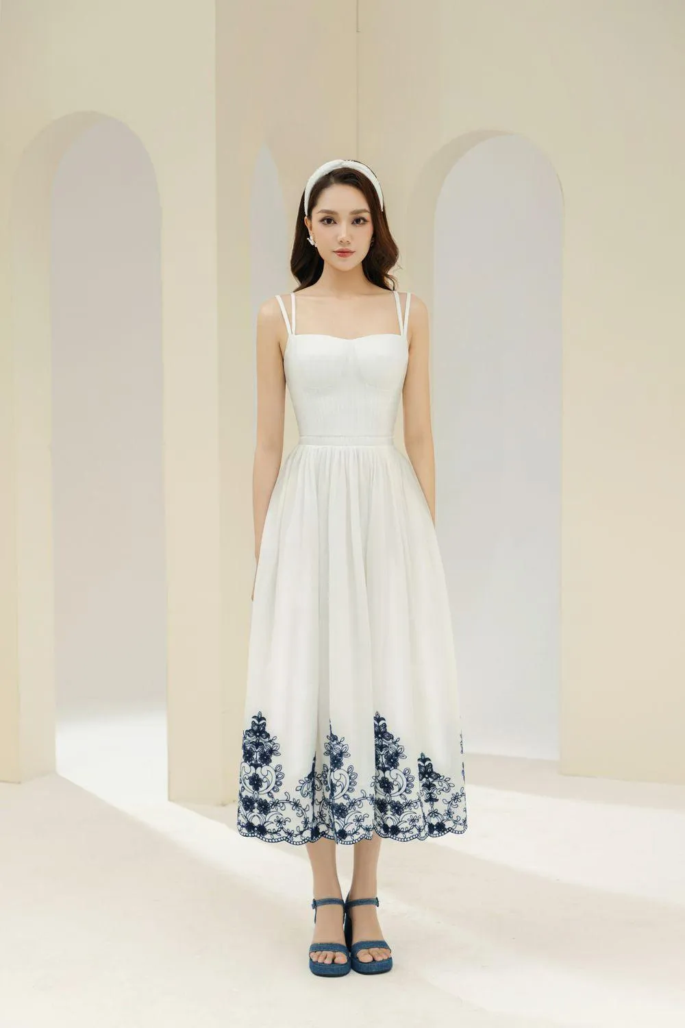 Samba A-line Pleated Cotton Midi Dress
