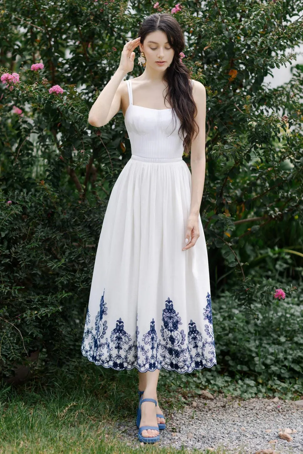 Samba A-line Pleated Cotton Midi Dress