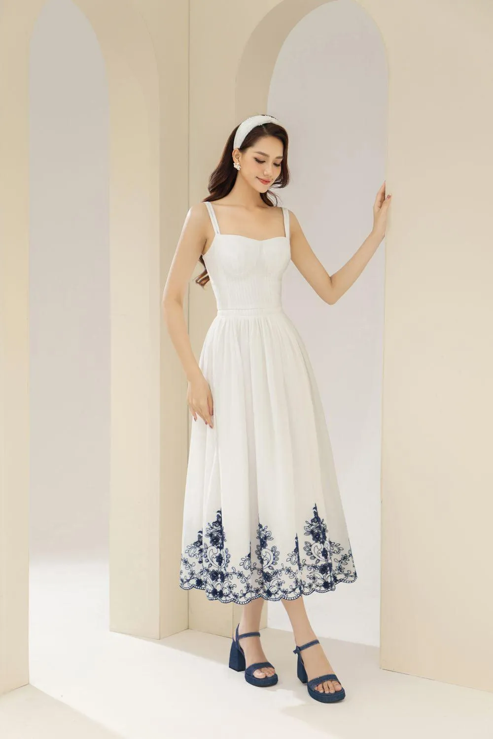 Samba A-line Pleated Cotton Midi Dress