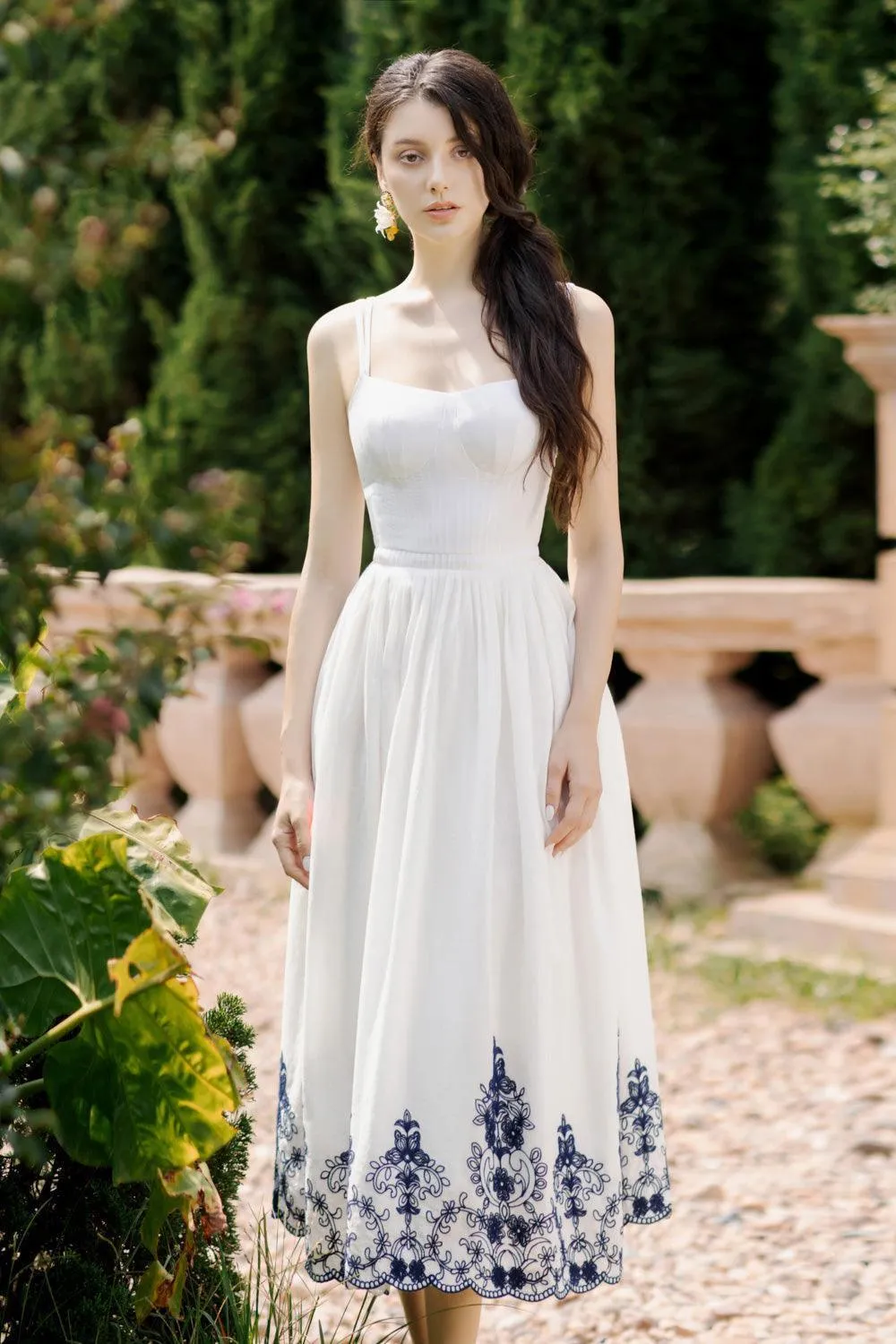 Samba A-line Pleated Cotton Midi Dress