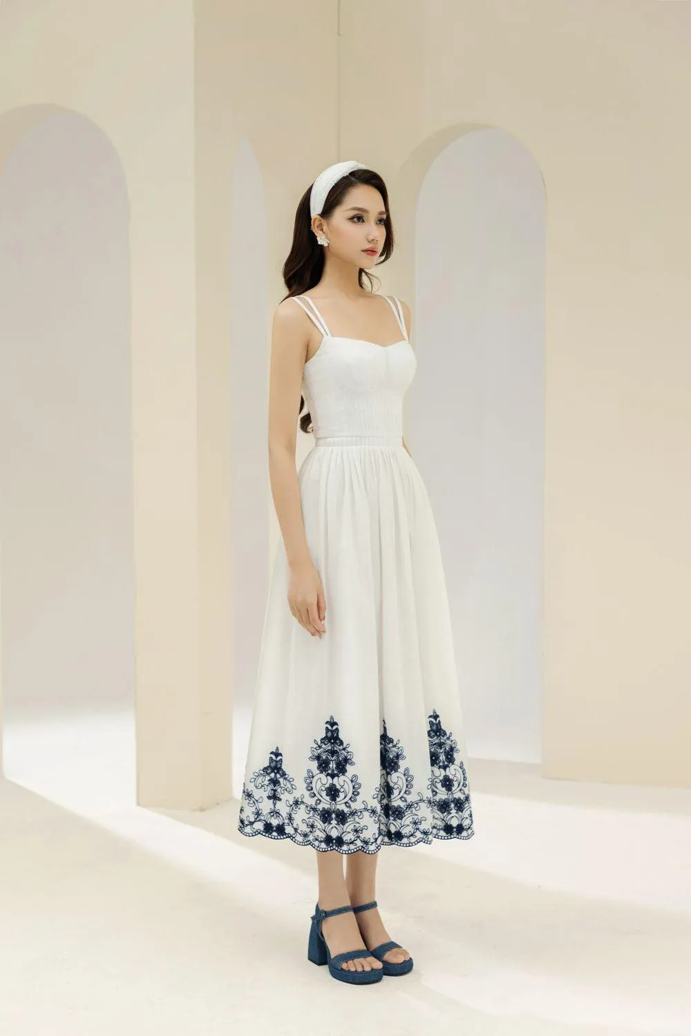 Samba A-line Pleated Cotton Midi Dress