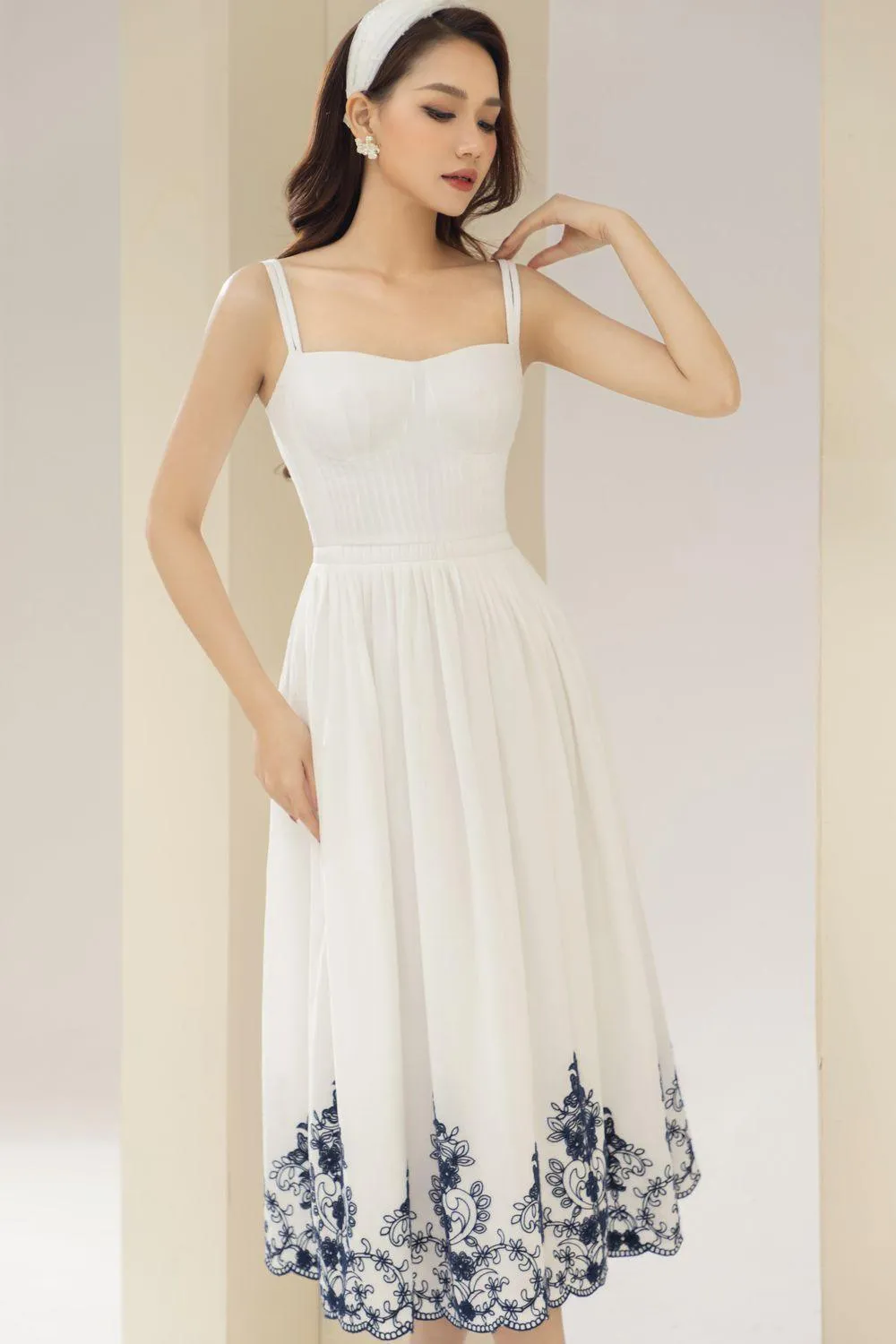 Samba A-line Pleated Cotton Midi Dress