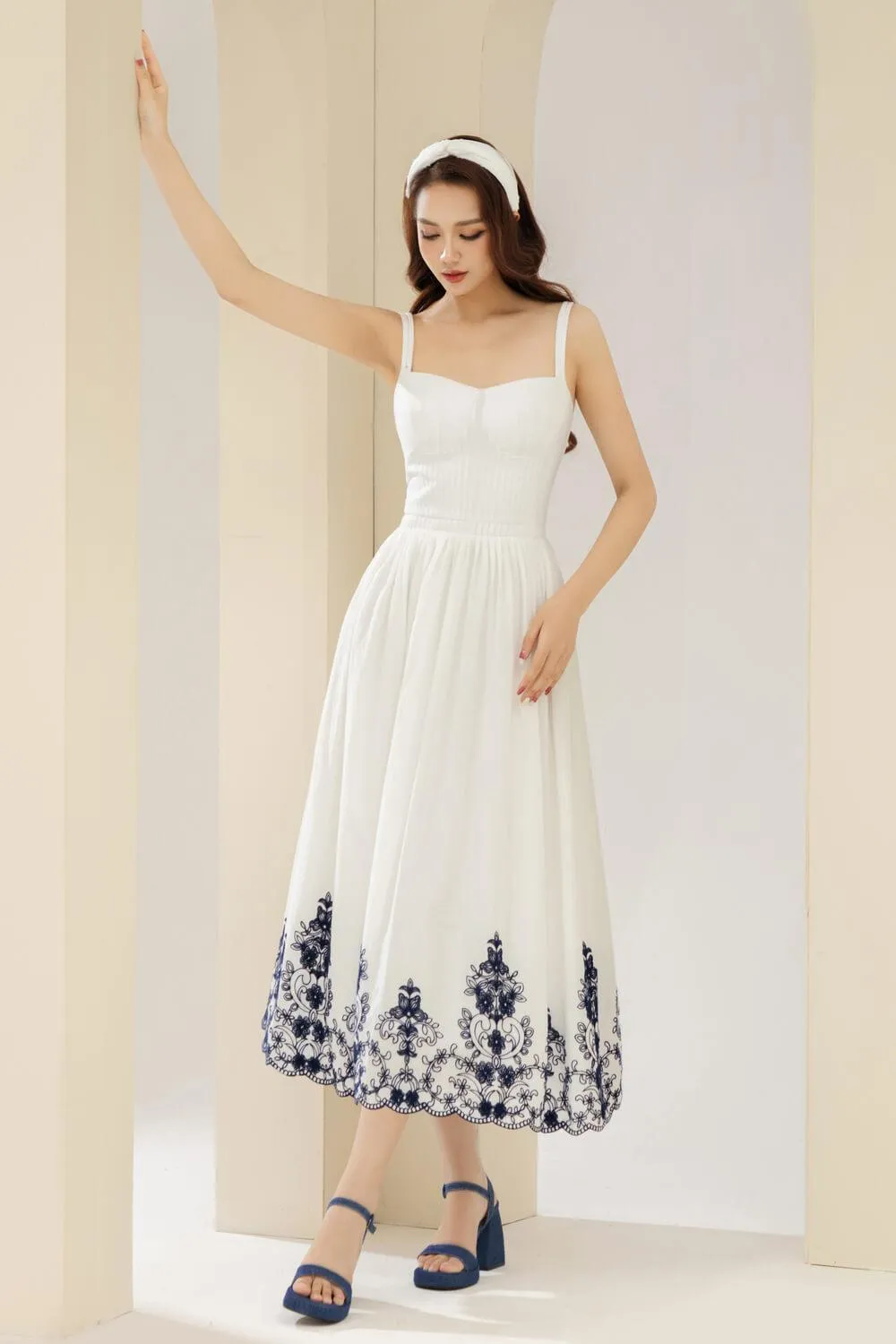 Samba A-line Pleated Cotton Midi Dress