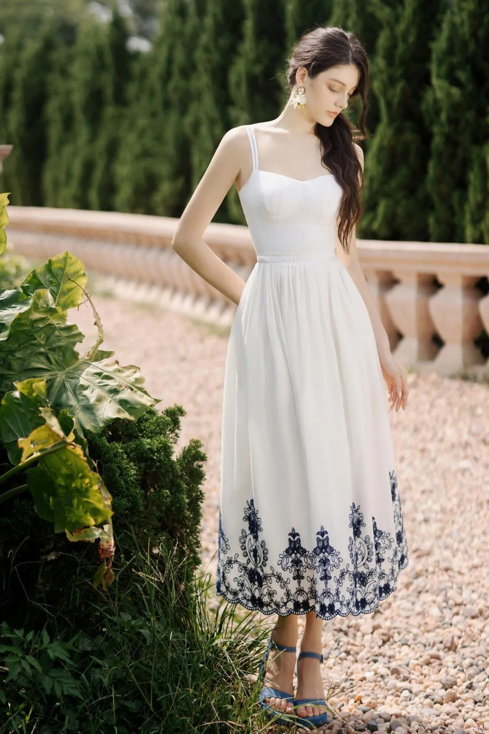 Samba A-line Pleated Cotton Midi Dress