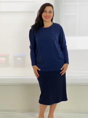 Shayla Navy Rhinestone Knit Jumper