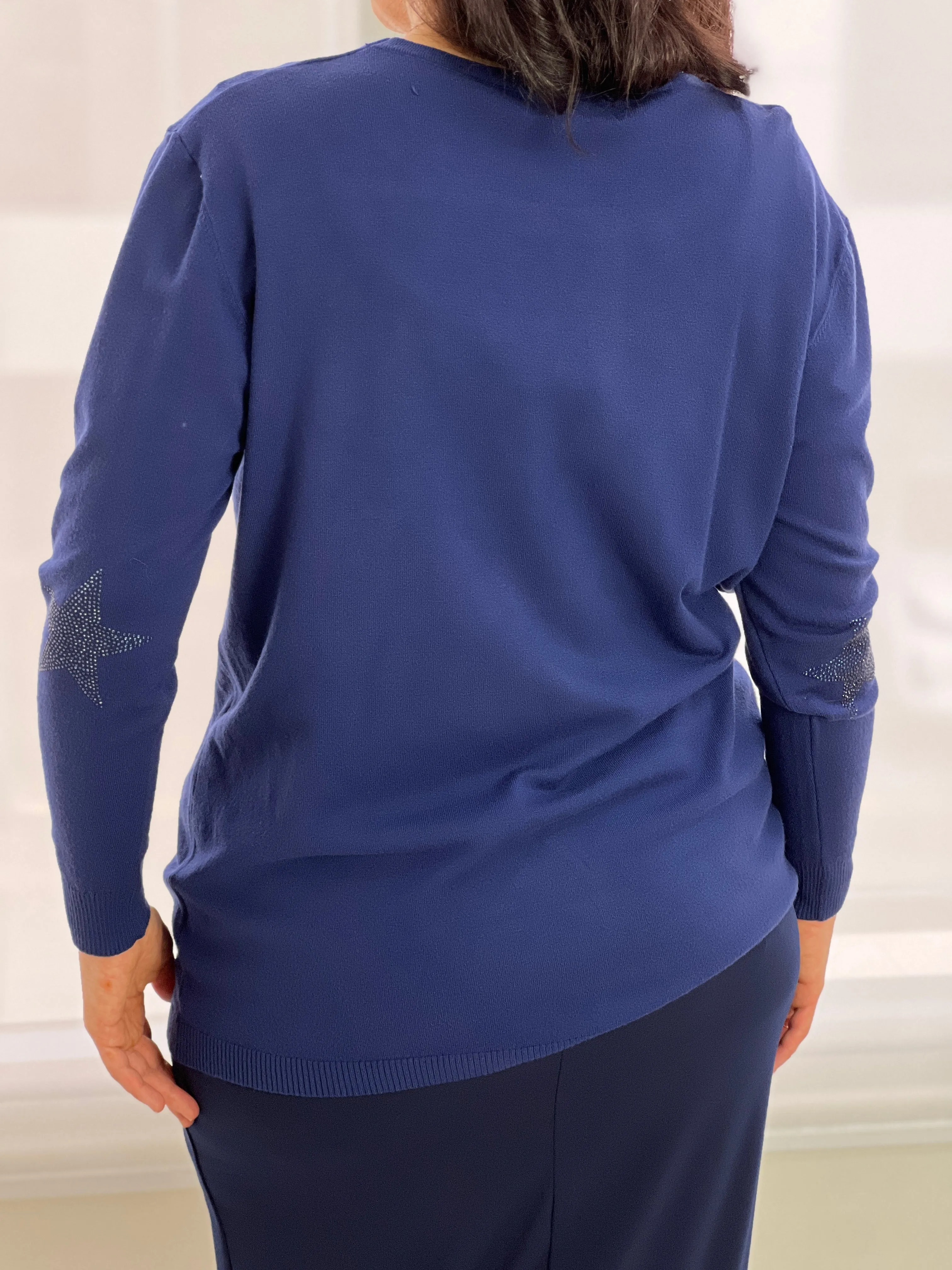 Shayla Navy Rhinestone Knit Jumper